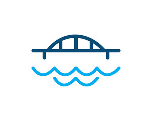 Line Art Bridge and Wave Water Symbol Logo Vector