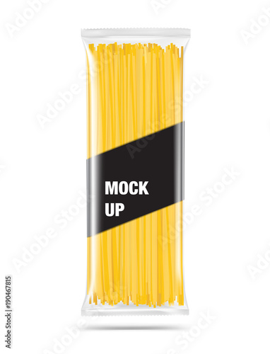 Download "Mockup of pasta pillow bag isolated on white background. Vector illustration. The mockup is ...