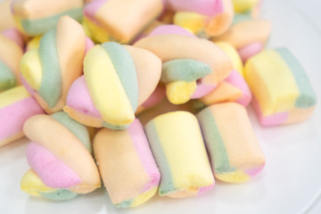 Closed up of colorful pastel marshmallows. Sweet Treats for Valentines