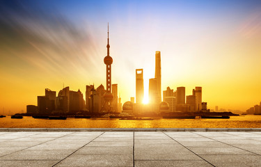 Fototapeta na wymiar Skyline of Shanghai Pudong at sunrise, China