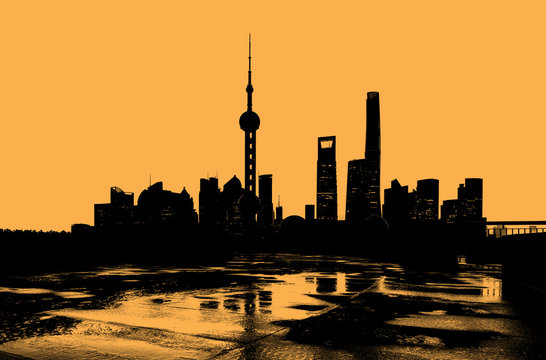 Shanghai Skyline Silhouette