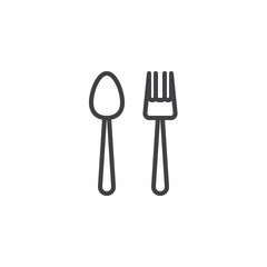 Spoon and fork line icon, outline vector sign, linear style pictogram isolated on white. Cutlery symbol, logo illustration. Editable stroke