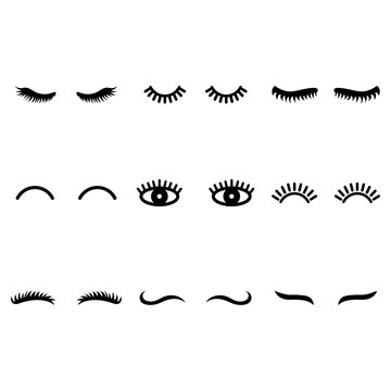 Vector eyelashes. Cute lashes in cartoon style. Closed eyes. Icons for web.