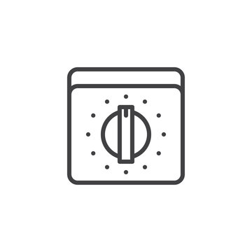 Kitchen oven knob with timer line icon, outline vector sign, linear style pictogram isolated on white. Symbol, logo illustration. Editable stroke