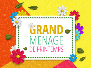 Fototapeta premium Spring cleaning with set of cleaning supplies and tools pattern. Spring cleaning background. Grand ménage de printemps.