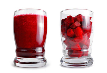 Fresh beetroot smoothie in glass isolated on white background. Detox food.