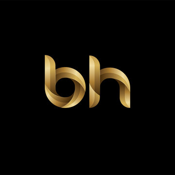 Initial lowercase letter bh, swirl curve rounded logo, elegant golden color on black background
