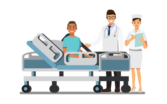 Medical Team and   patient in the hospital room. ,Vector illustration cartoon character