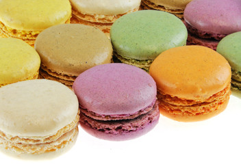 Colorful macarons isolated on the white background
