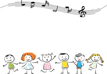 kids sing song with music note