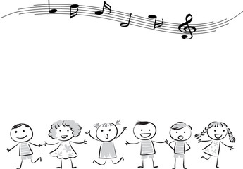 kids sing song with music note