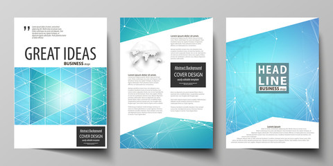 Business templates for brochure, magazine, flyer, booklet, report. Cover design template, vector layout in A4 size. Chemistry pattern, molecule structure, medical DNA research. Medicine concept.