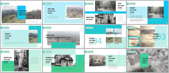 Naklejka premium Clean and minimal presentation templates. Blue elements on a white background. Brochure cover vector design. Presentation slides for flyer, leaflet, brochure, report, marketing, advertising, banner