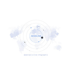 Infographic isolated on white background. Abstract template with circles, dots, headline, blue world map for web design, brochure, flyer, annual report, banner. Minimal concept, vector illustration.