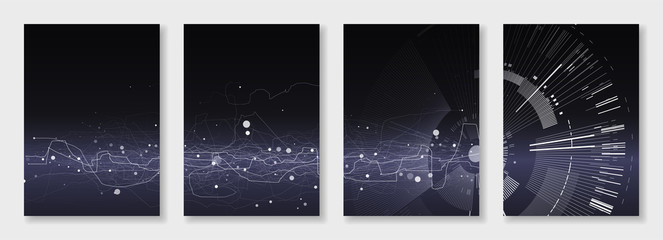 Minimal brochure templates. Abstract digital texture on dark background. Technology sci-fi concept, abstract vector design. Templates for flyer, leaflet, brochure, report, presentation, advertising © xenia_design