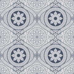 Ethnic floral seamless pattern with mandalas