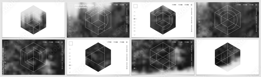 Sticker presentation template in hd format, cover design with geometric shapes and masks in modern minimalis