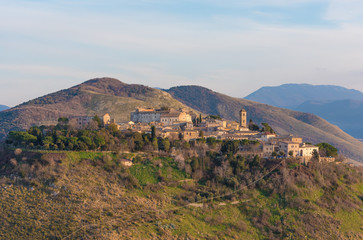 Fototapeta na wymiar Sabina (Italy) - The landscape of area in province of Rieti, central Italy, from the San Martino abbey ruin in Fara Sabina. Here in particular: Fara in Sabina historic center