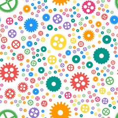Seamless pattern of gears. Multicolored gears in a flat style. Vector illustration