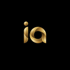 Initial lowercase letter ia, swirl curve rounded logo, elegant golden color on black background