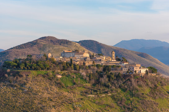 Sabina (Italy) - The landscape of area in province of Rieti, central Italy, from the San Martino abbey ruin in Fara Sabina. Here in particular: Fara in Sabina historic center