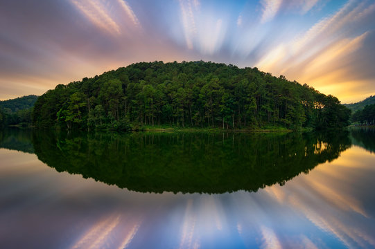 Beautiful Sunset Landscape, Pang Oung Lake.