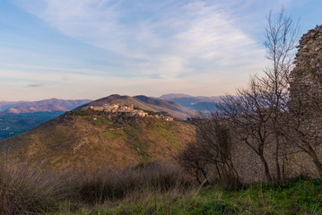 Sabina (Italy) - The landscape of area in province of Rieti, central Italy, from the San Martino abbey ruin in Fara Sabina. Here in particular: Fara in Sabina town