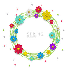 Hello spring. Spring Background. Spring design background with abstract beautiful colorful flower. Vector illustration. Wallpaper. flyers, posters, brochure, voucher discount.