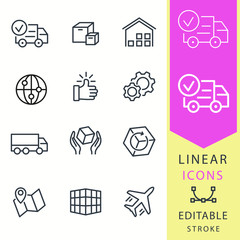 Logistics - line vector icon set. Editable stroke.