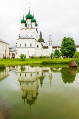 View of the Kremlin and the Church in Rostov the Great in the summer. The Golden Ring of Russia