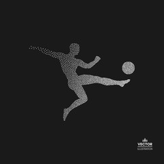 Football player with ball. Dotted silhouette of person. Vector illustration.