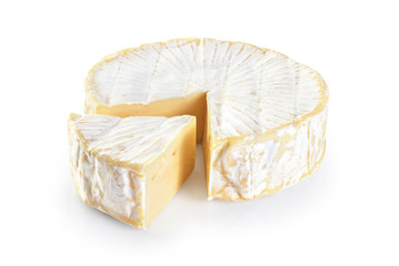 Cheese brie isolated on white background.