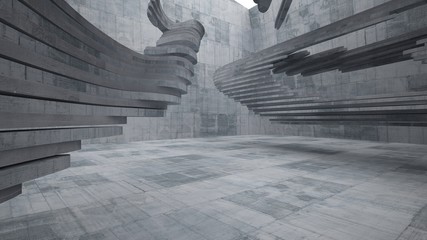 Abstract white and concrete parametric interior  with window. 3D illustration and rendering.