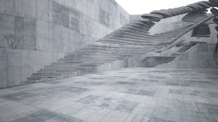 Abstract white and concrete parametric interior  with window. 3D illustration and rendering.