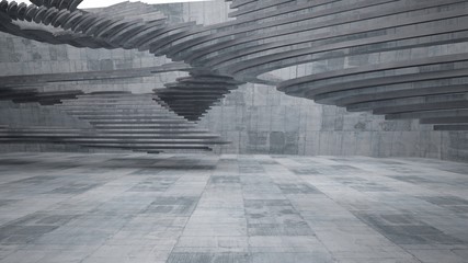 Abstract white and concrete parametric interior  with window. 3D illustration and rendering.