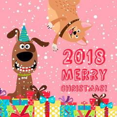 Pink greeting dog Christmas 2018 card