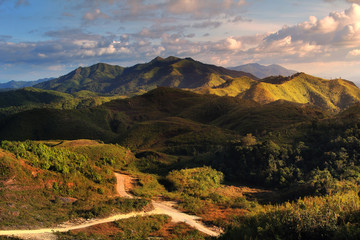 Beautiful scenery during sunset at Nern Chang Suek Mountain in Pilok, Kanchanaburi province in...