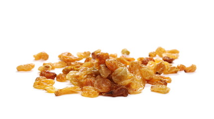 Pile of raisins isolated on white background