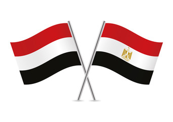 Yemen and Egypt flags. Vector illustration.