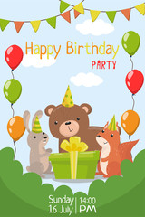 Happy Birthday party invitation with date, flyer or poster template vector Illustration