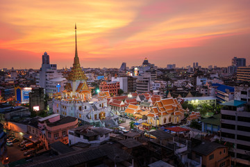 Wat Trai Mit (Golden Buddha Temple) in Bangkok,Thailand. The temple will light every Monday. And...