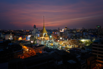 Wat Trai Mit (Golden Buddha Temple) in Bangkok,Thailand. The temple will light every Monday. And the priest will chant the evening at 6 pm to 8 pm.
