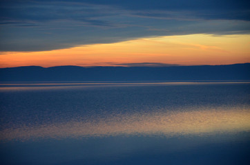 Tramonto sul lago di Neusiedl visto da Podersdorf am See in Austria