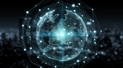 Connections system global world view 3D rendering