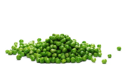 Fresh wet and raw green peas, vegetable isolated on white