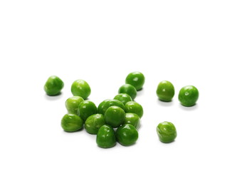 Fresh wet and raw green peas, vegetable isolated on white