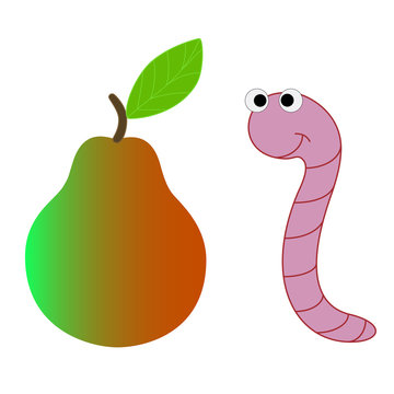 Cartoon worm wants to eat a pear.