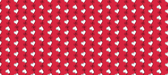 Heart seamless pattern, red and white color vector illustration. Valentines day background, love wallpaper. Abstract design for greeting card cover, romantic wrapping paper decoration