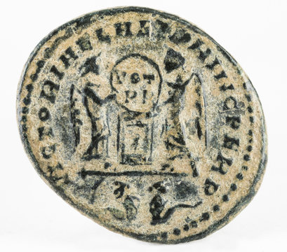 Ancient Roman copper coin of Emperor Constantine II. Reverse.