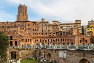 Trajan's Market, a large complex of ruins in the city of Rome, Italy, located on the Via dei Fori...